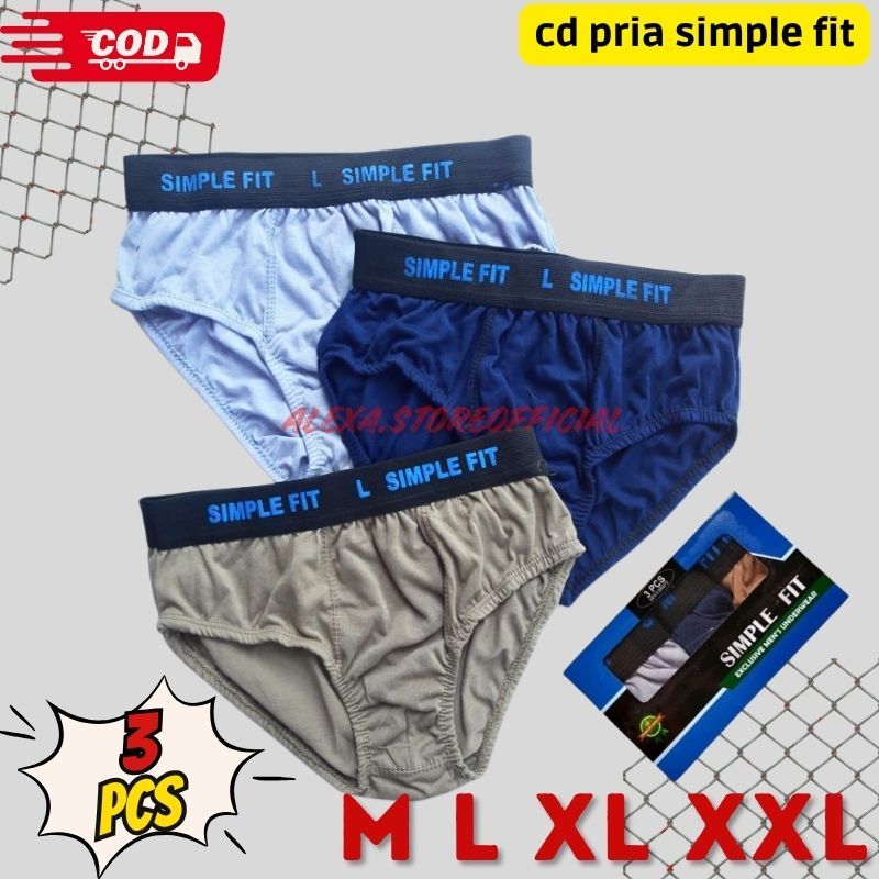 3 pcs CD Pria Remaja Dewasa Simple Fit Box Biru