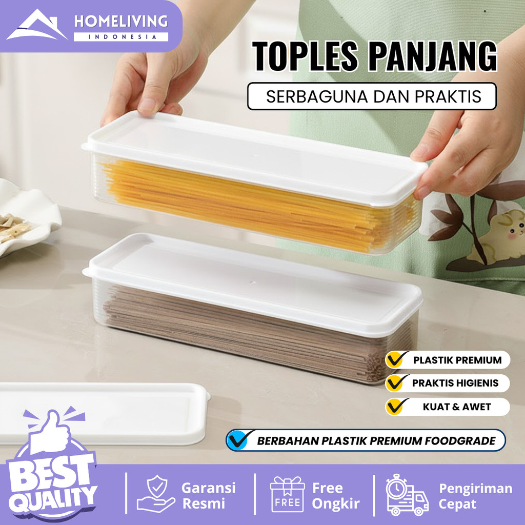 Homeliving Toples Plastik Panjang Serbaguna Wadah Plastik Panjang Simpan Spaghetti Mie Snack Contain