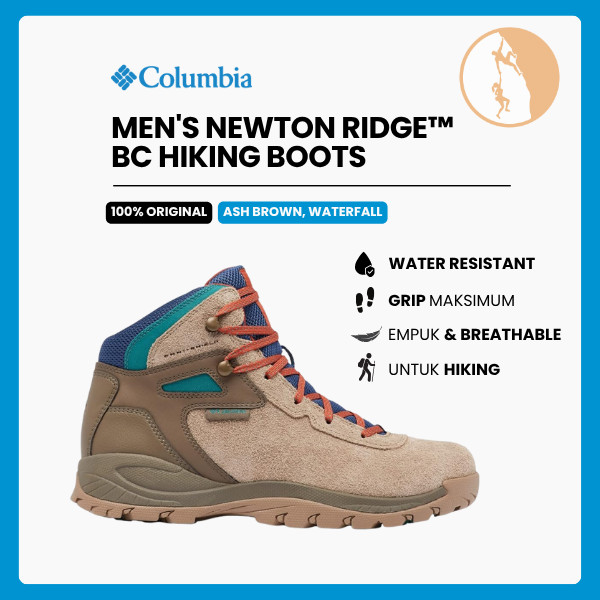Sepatu Gunung Pria - Columbia Newton Ridge BC Hiking Boots (Ash Brown, Waterfall)