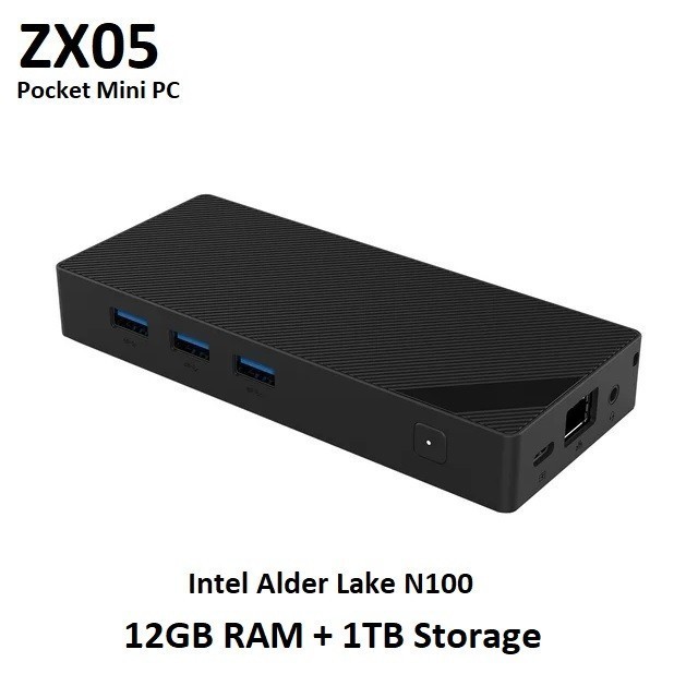 ZX05 Pocket Mini PC - Intel Alder Lake N100 - LPDDR5 12GB RAM SSD 1TB ROM