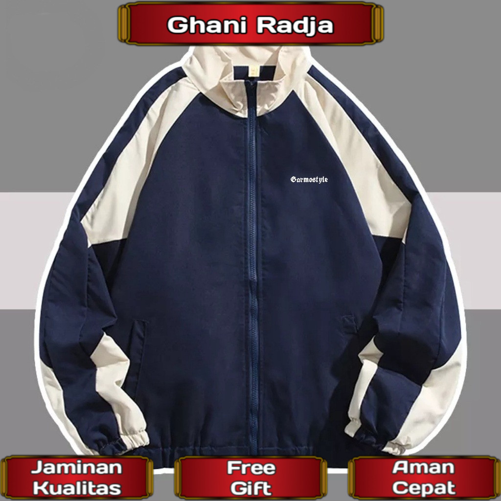 Varsity Jacket Vintage Soft Parasut Waterproof Mantel Pria