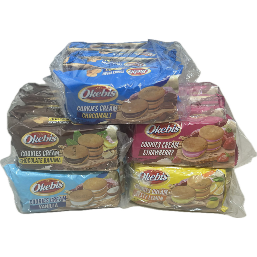 OKEBIS COOKIES CREAM BISKUIT ISI 5 X 170gr CHOCOMALT STRAWBERRY VANILLA CHOCOLATE BANANA ZESTY LEMON