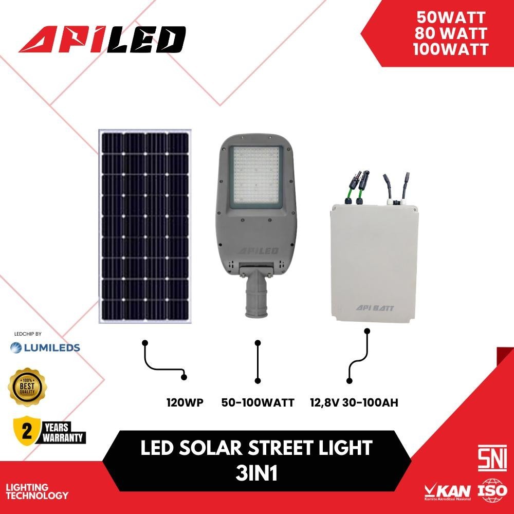 Lampu Jalan PJU PJUTS APILED 3in1 50-100W 12.8V 30-100Ah  Panel Surya 120Wp Penerangan Jalan Outdoor