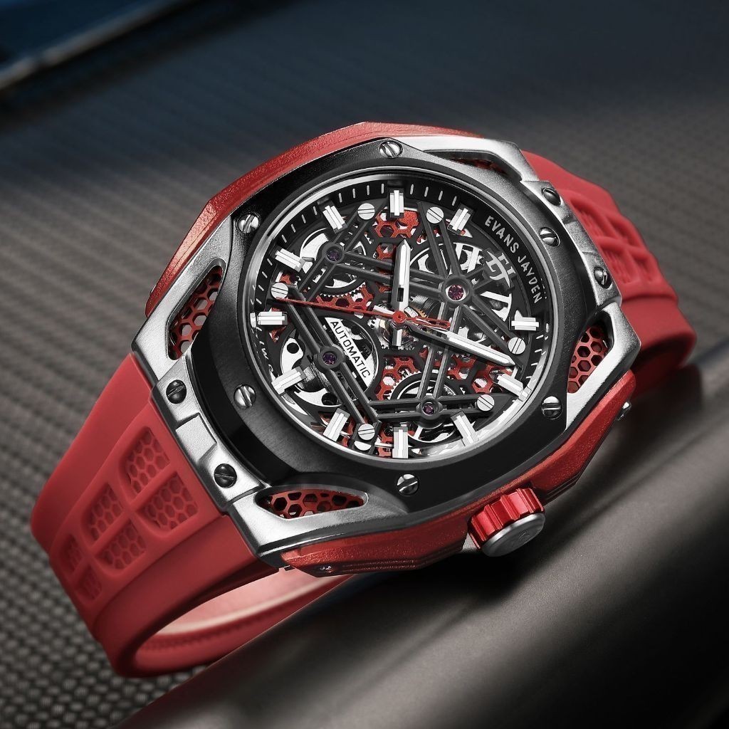 Evans Jayden Jam Tangan Pria 9622 Rubber Automatic Movement Silicon Kaca Sapphire Chronograph Water 
