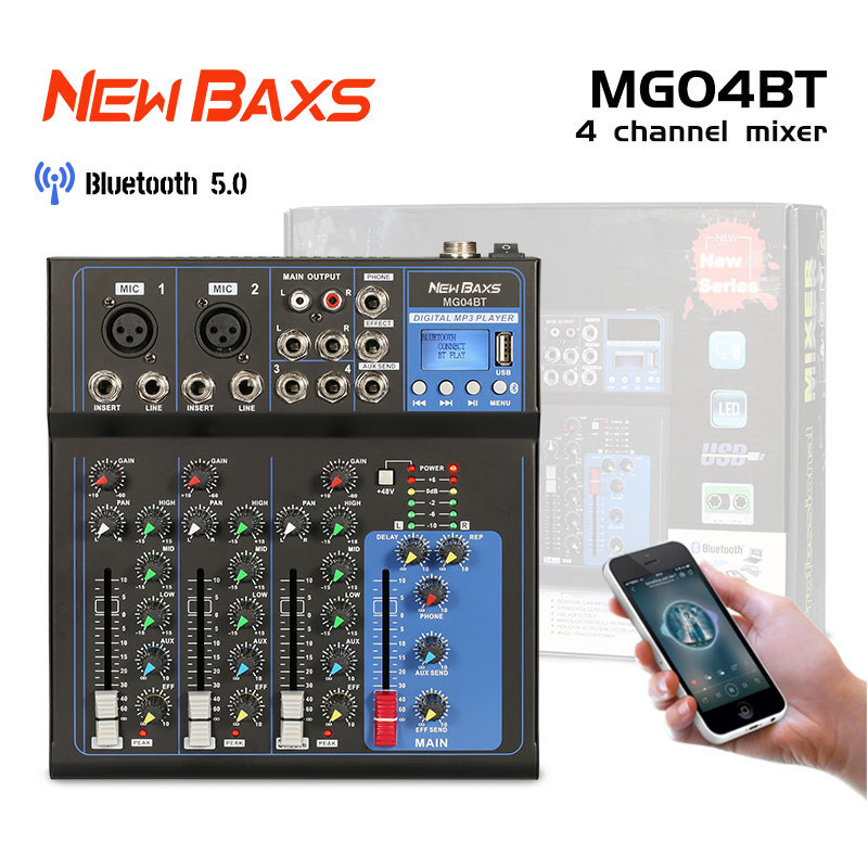 NEW BAXS MG04BT Audio Mixer profesional 4-saluran Mixer audio mini mendukung EQ mixer mini kecil aud