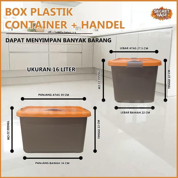 BOX CONTAINER + HANDEL - Pegangan / Box Plastik Serbaguna - 16 Liter, Cokelat <destinanmarket>