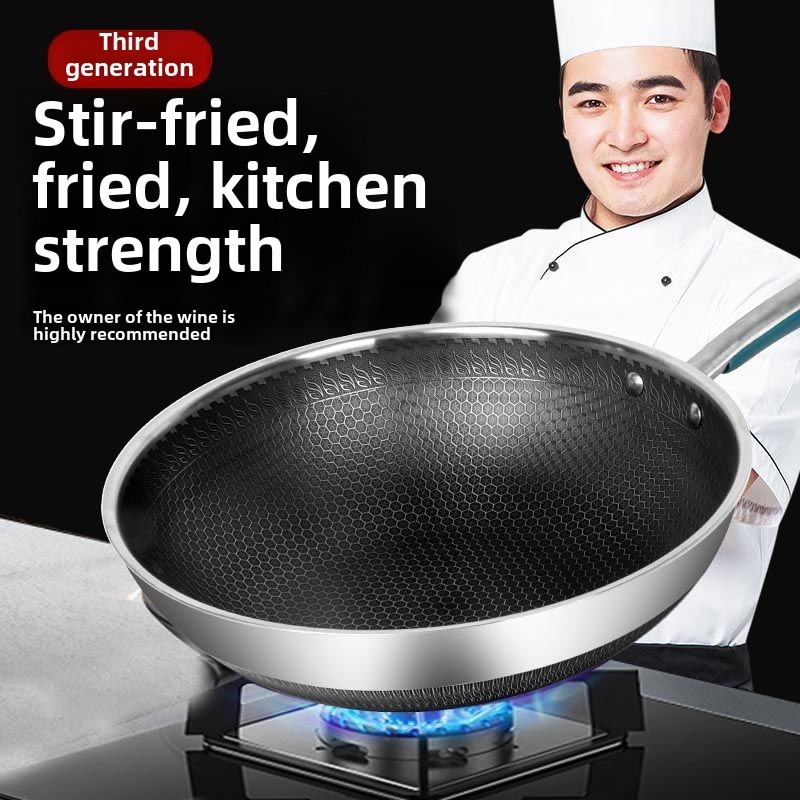 316 Stainless steel wok Non-stick cooker less oil smoke induction cooker gas stove Universal stainle