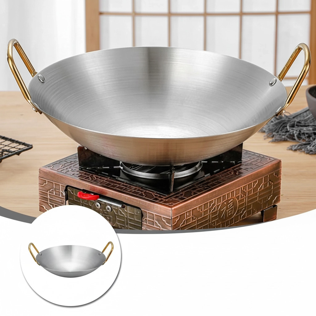 (GAS) WAJAN STAINLESS KOREA 30CM/ Wajan Penggorengan Stainless Steel Tebal Kuat Gagang Gold Anti Len