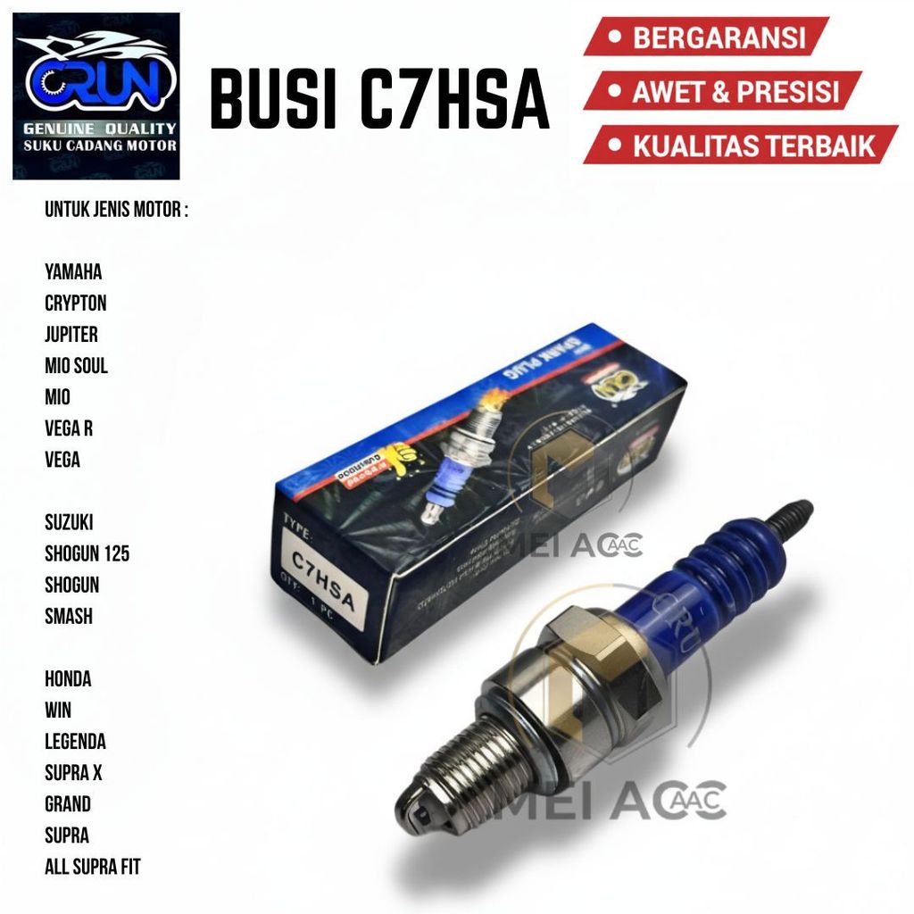 Busi C7HSA Motor Bebek Grand Supra Mio Jupiter Busi Smash Shogun Vega CRUN