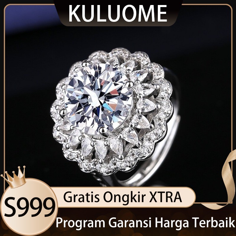 KULUOME Cincin Ratu Bunga Matahari Berlian Penuh Mewah yang Sedang Laris Cincin Moissanite Mewah Wan