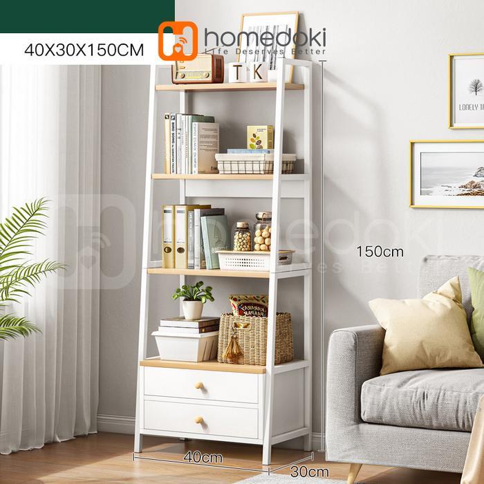 Homedoki Rak Susun Serbaguna Kayu MDF Kuat & Kokoh Lemari Buku Minimalis untuk Ruang Tamu Kamar Tidu