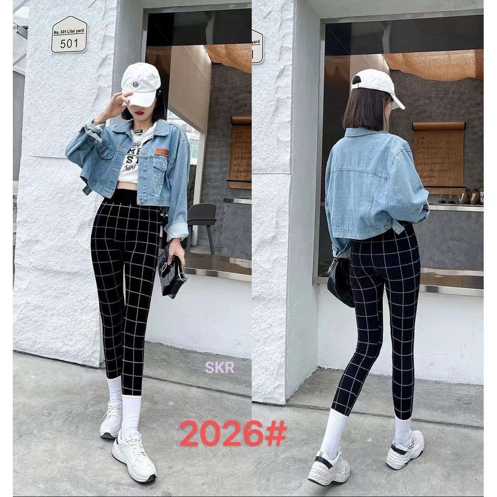 CELANA LEGGING WANITA MOTIF KOTAK IMPORT