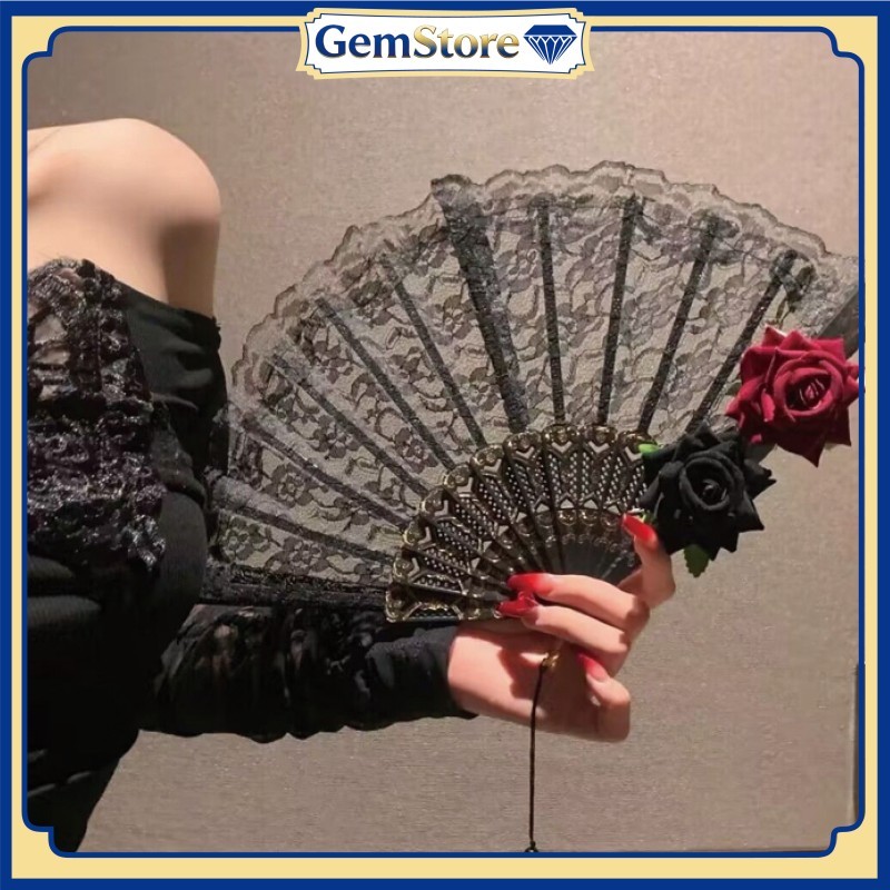 Kipas Tangan Lipat Lace Jepang Souvenir Pesta Retro untuk Gadis Peri Kipas Lipat Gaya Lolita