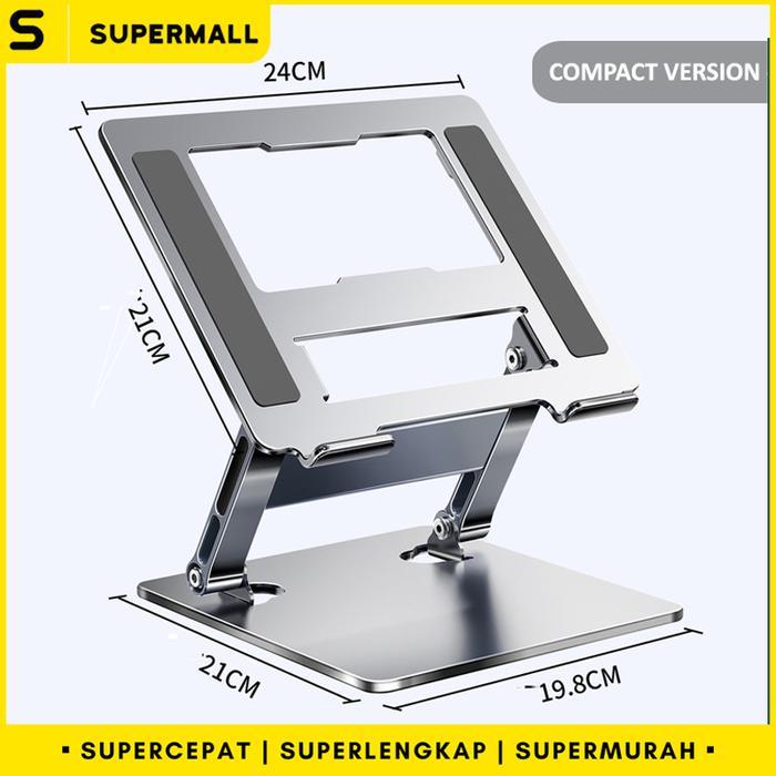 GigaByte Store Foldable Adjustable Laptop Stand Holder Aluminium Meja Laptop Tatakan - Compact-Silve