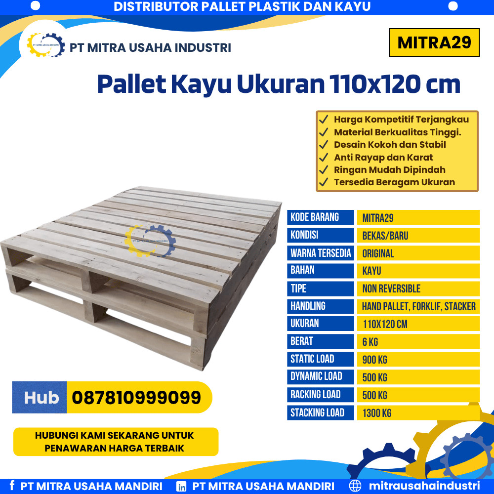 Pallet Kayu Bekas/Baru Ukuran 110x120 cm Warna Original - MITRA29