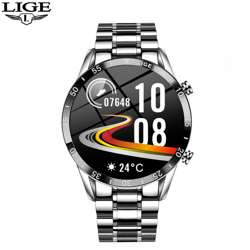 LIGE Steel Smart Watch Men Full Touch Bluetooth Calling Heart Rate Sports Activity Fitness Waterproo