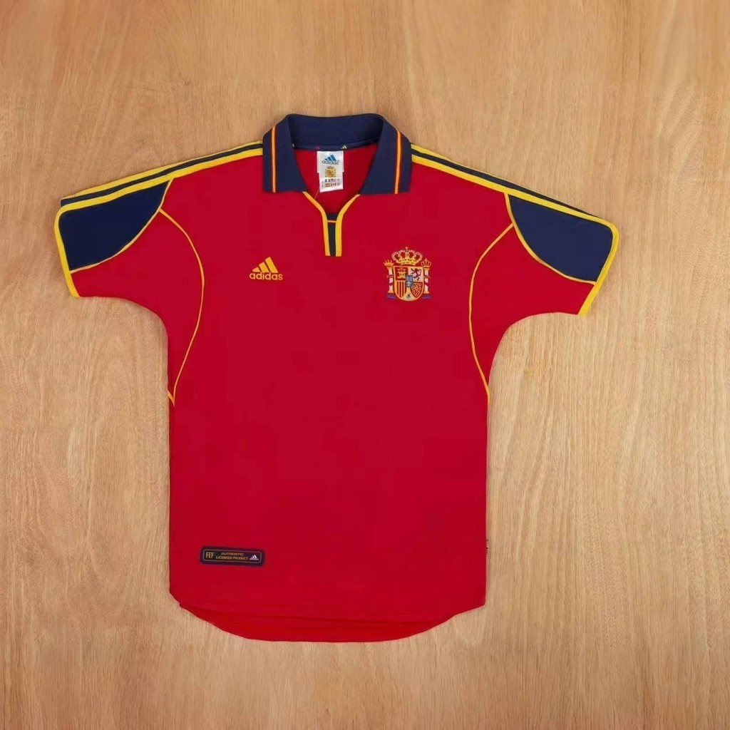 Jersey Olahraga Jersey Kustom Bordir Olahraga Seragam Sepak Bola Retro Klasik Jersey Rumah Spanyol 2