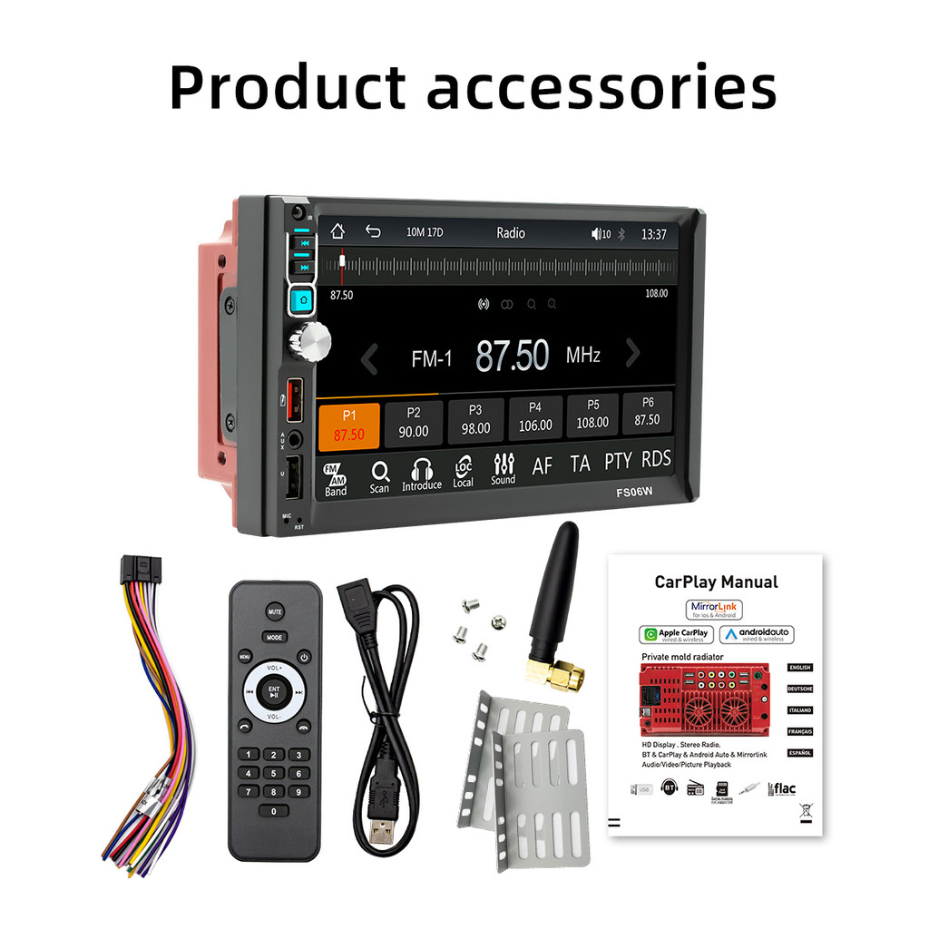 BQCC 7 HD 2n Car MP5 Player Mirrorlink USB TF FM RDS Rao Colorful lights wireless Android AUTO Carpl