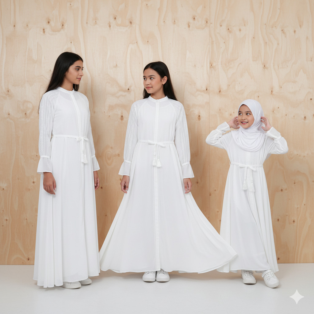 Gamis Putih Wanita Anak Remaja Muslimah Modis Lebaran 2026 Model Elegan Kekinian