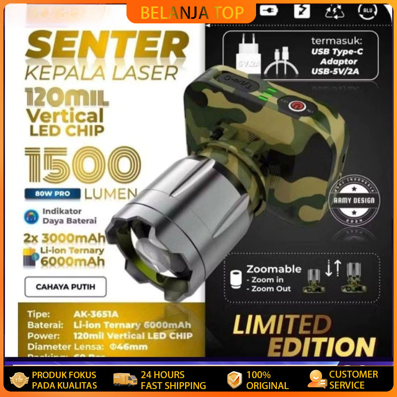 AOKI SENTER KEPALA LIMITED EDITION ZOOM 60W AK-3671A & 3672K / HEADLAMP AOKI ZOOM ARMY LIMITED EDITI