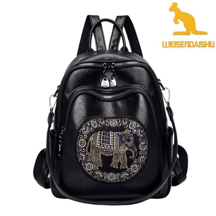 Tas Ransel Gajah Tas Wanita Premium Kulit Weisendaishu #3 - Hitam