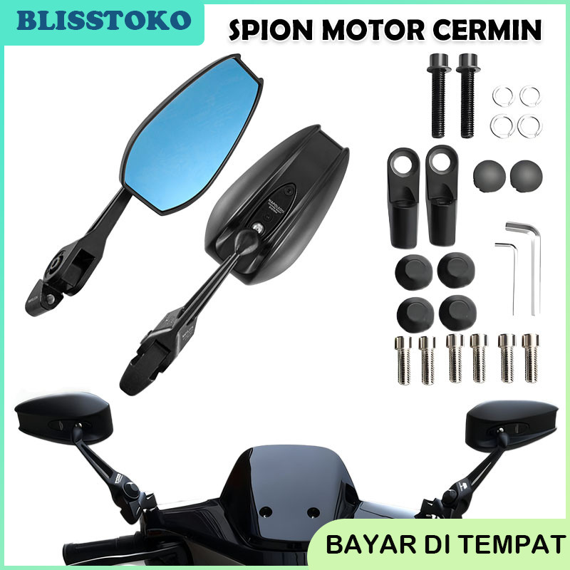 Spion Variasi Universal Biru Putih Keren - Cocok Untuk Semua Motor, Anti Glare & Dapat Diatur Sudut 
