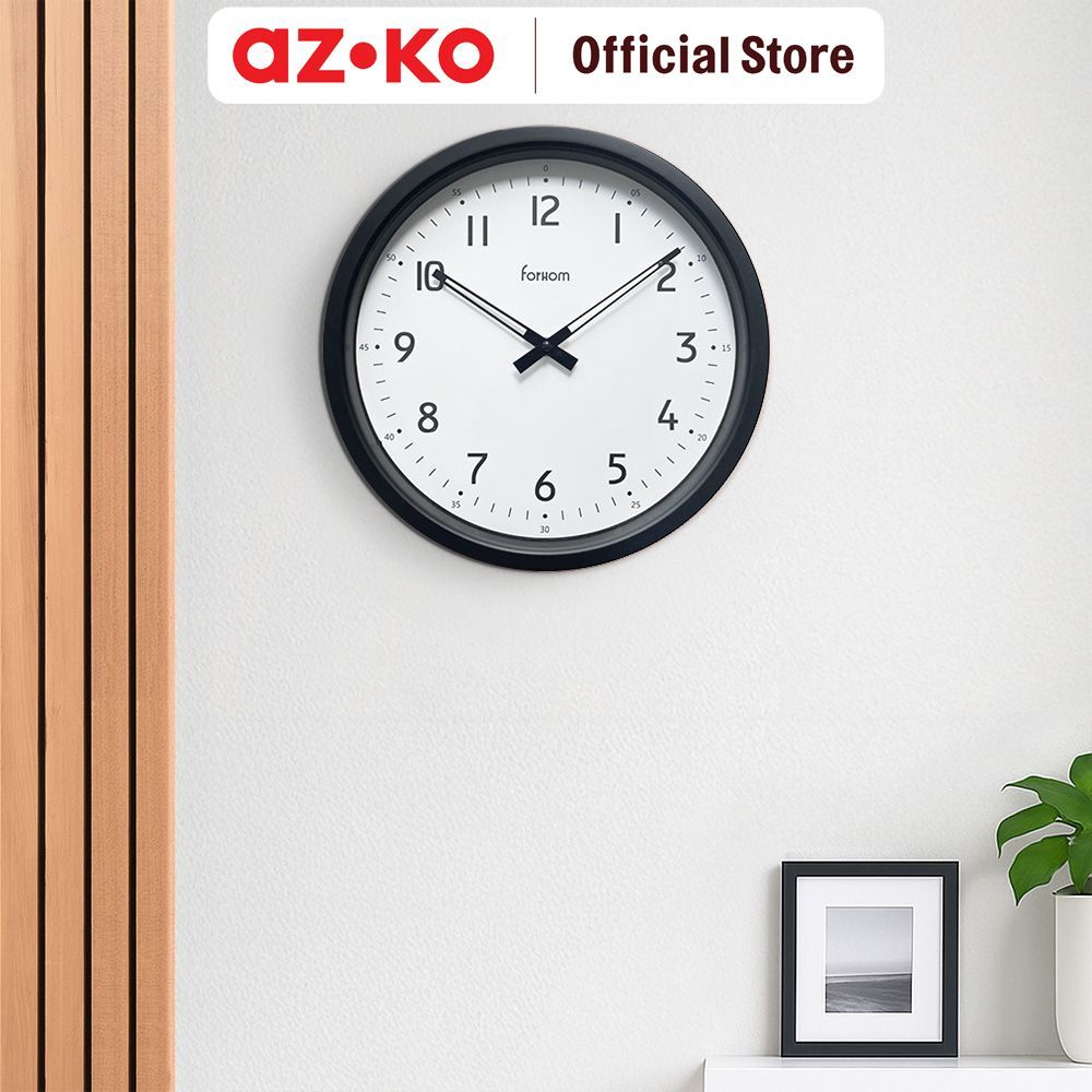AZKO Forhom 30 cm Kohi Jam Dinding Plastik - Hitam/Putih Wall Clock Jam Tembok Analog Aesthetic Deko