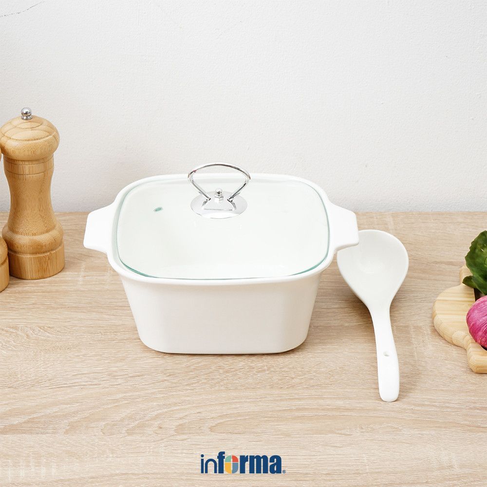 Informa Appetite Wadah Saji Casserole Square Dengan Tutup & Sendok Tempat Saji Makanan Wadah Hidanga