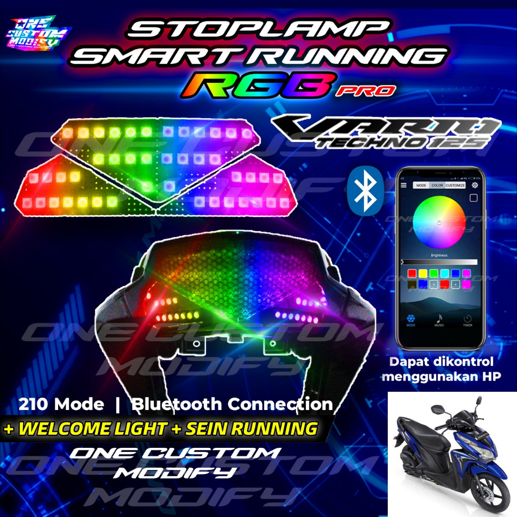 Stoplamp Running RGB Smart Pro Vario Old 125 Bohlam Techno KZR Lampu LED Bluetooth Rem Belakang Smar