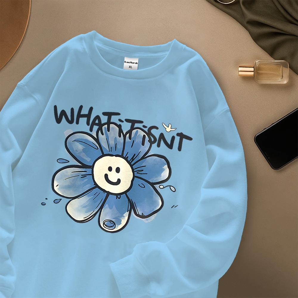 Kaos Murah Id - Tshirt Kaos Lengan Panjang Tangan Karet Gambar Bunga Matahari Biru Bahan Cotton