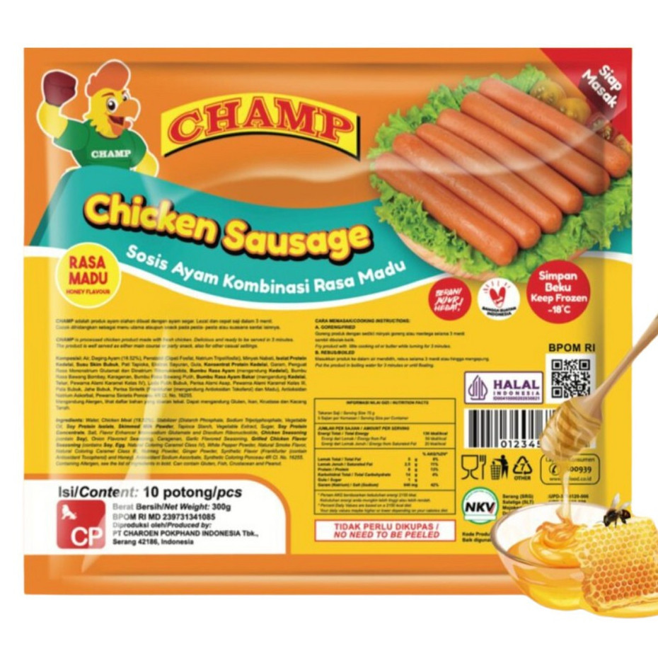 Sosis Ayam Rasa Madu Champ Sosis Madu Isi 10 Kemasan 300 Gr