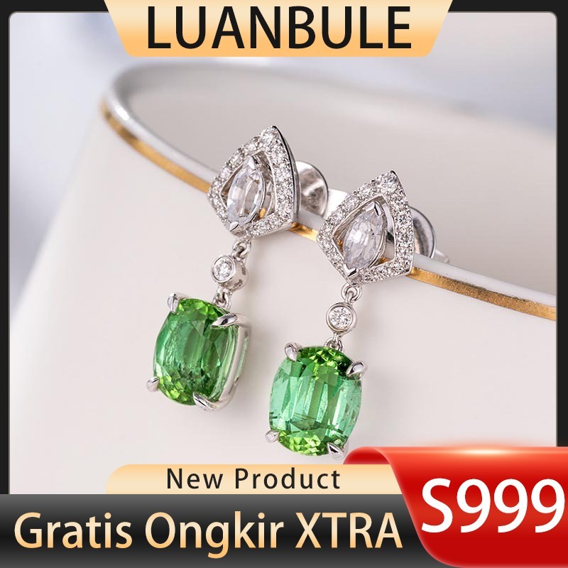 LUANBULE Anting Perak S999 Baru Fashion Batu Zircon Hijau