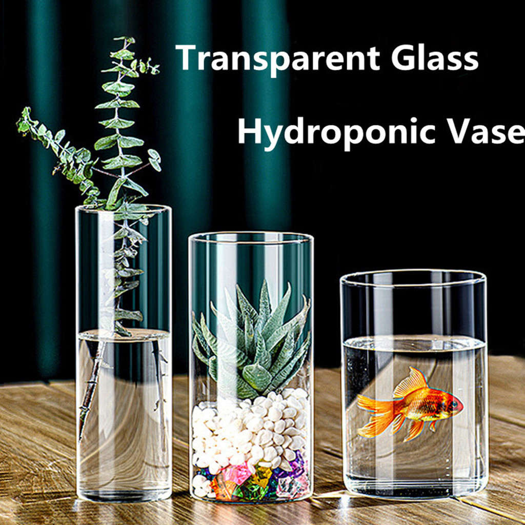 Clear Flower Vase Glass Hydroponic Vase High Borosilicate Glass Vase Cylinder Flower Vase Candle Hol