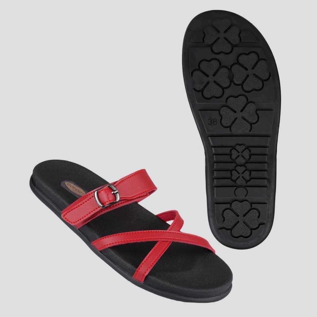 Gofort Sandal Wanita Tali Gesper Sabuk Odelia Merah