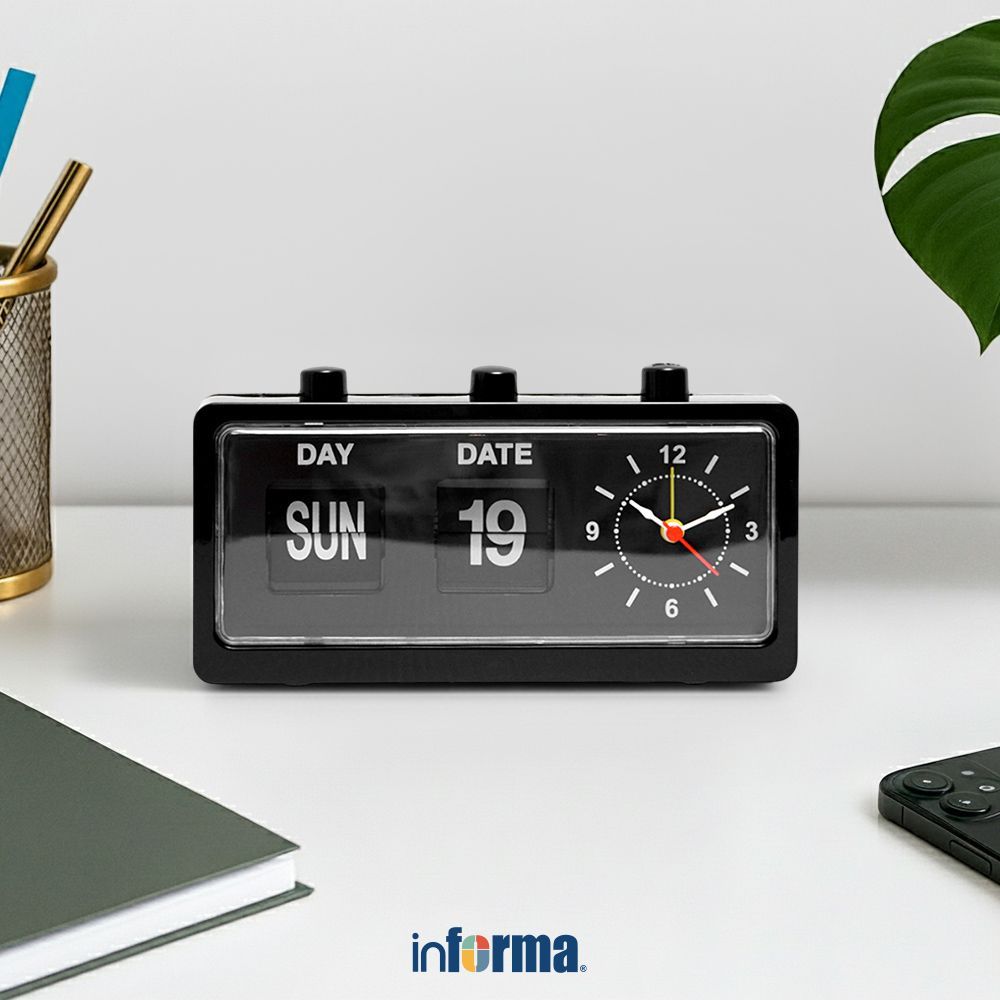 Informa Jam Weker Analog - Hitam Alarm Clock Waker Clock Jam Kamar Tidur Penunjuk Waktu Meja Aksesor