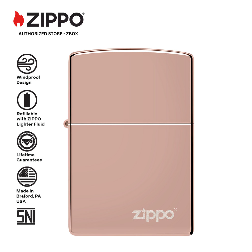 ZIPPO Original 49190ZL High Polish Rose Gold with Zippo Logo - Laser Engrave - Korek Api Windproof U