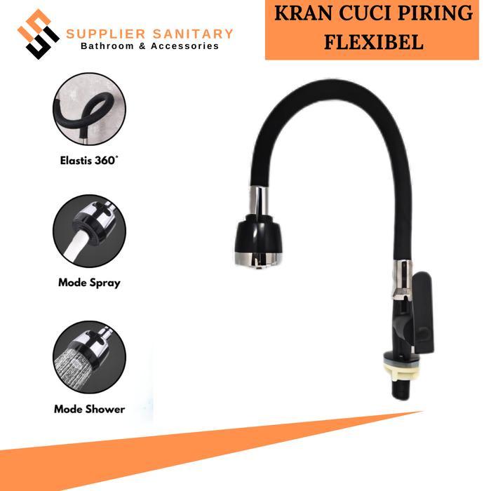 PROMO  KRAN CUCI PIRING FLEXIBEL TANAM/KRAN WASTAFEL/KRAN DAPUR/KRAN ANGSA Hitam Plastik - saringan 