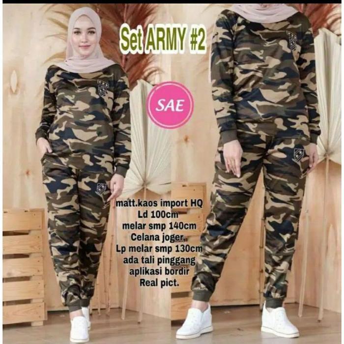Setelan Olahraga Army Panjang Wanita / Setelan Army Jogger Wanita / Setelan Army Jogger Import Wanit