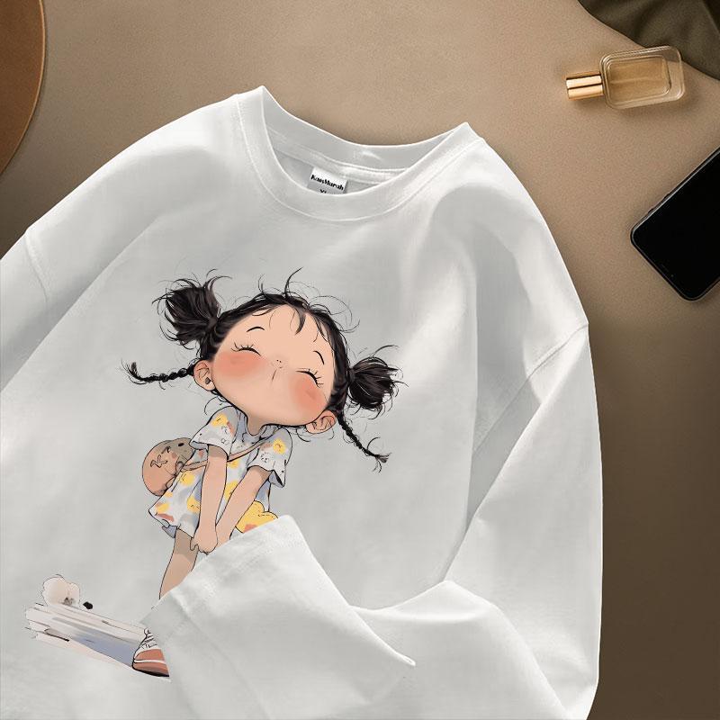 Kaos Murah Id - Kaos Lengan Panjang Wanita Oversize | Motif Kartun Little Girl |  Cotton