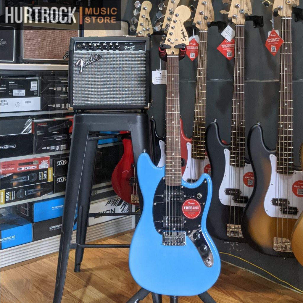 Squier Sonic Mustang HH Electric Guitar w/Black Pickguard, Laurel FB, California Blue