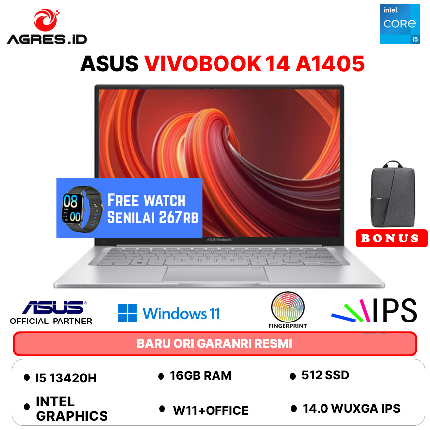 NEW LAUNCH - ASUS VIVOBOOK 14 A1405VA I5 13420H - RAM 16GB 512GB W11+OHS+M365 14.0WUXGA VIPS