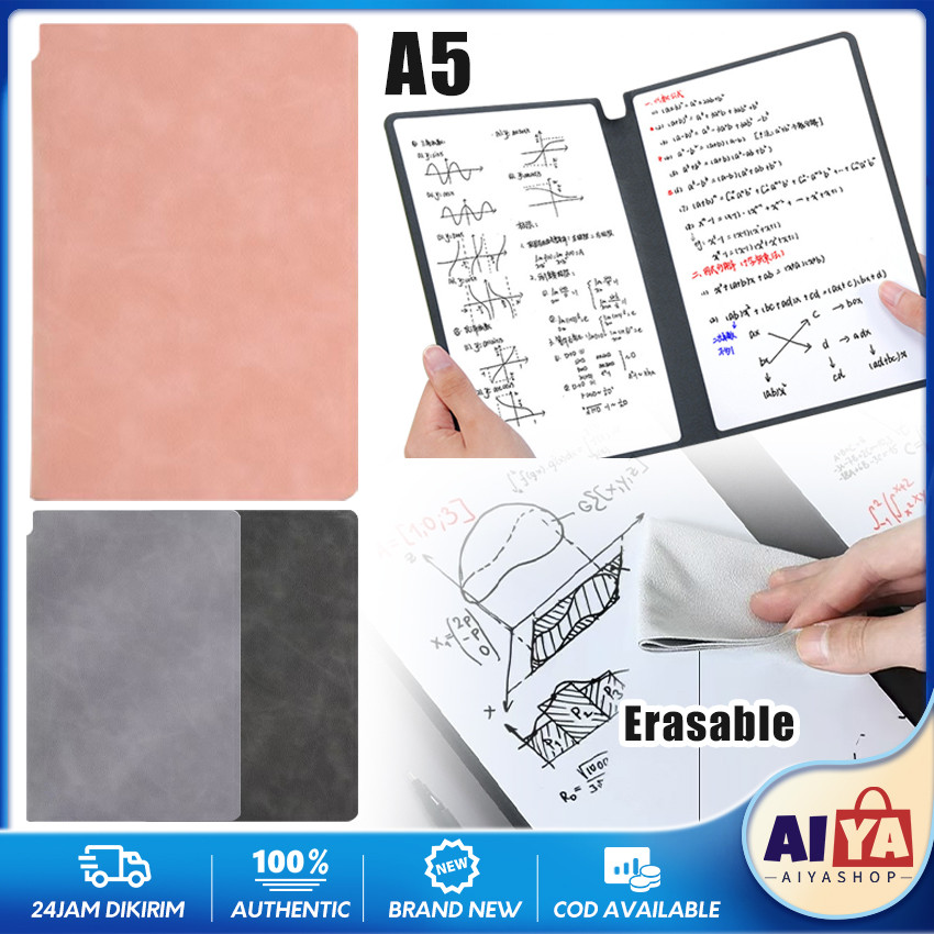 3Pcs/set Papan Tulis Portable A5 Buku Catatan Whiteboard - Papan Tulis PU Leather with Pen & Kain Pe