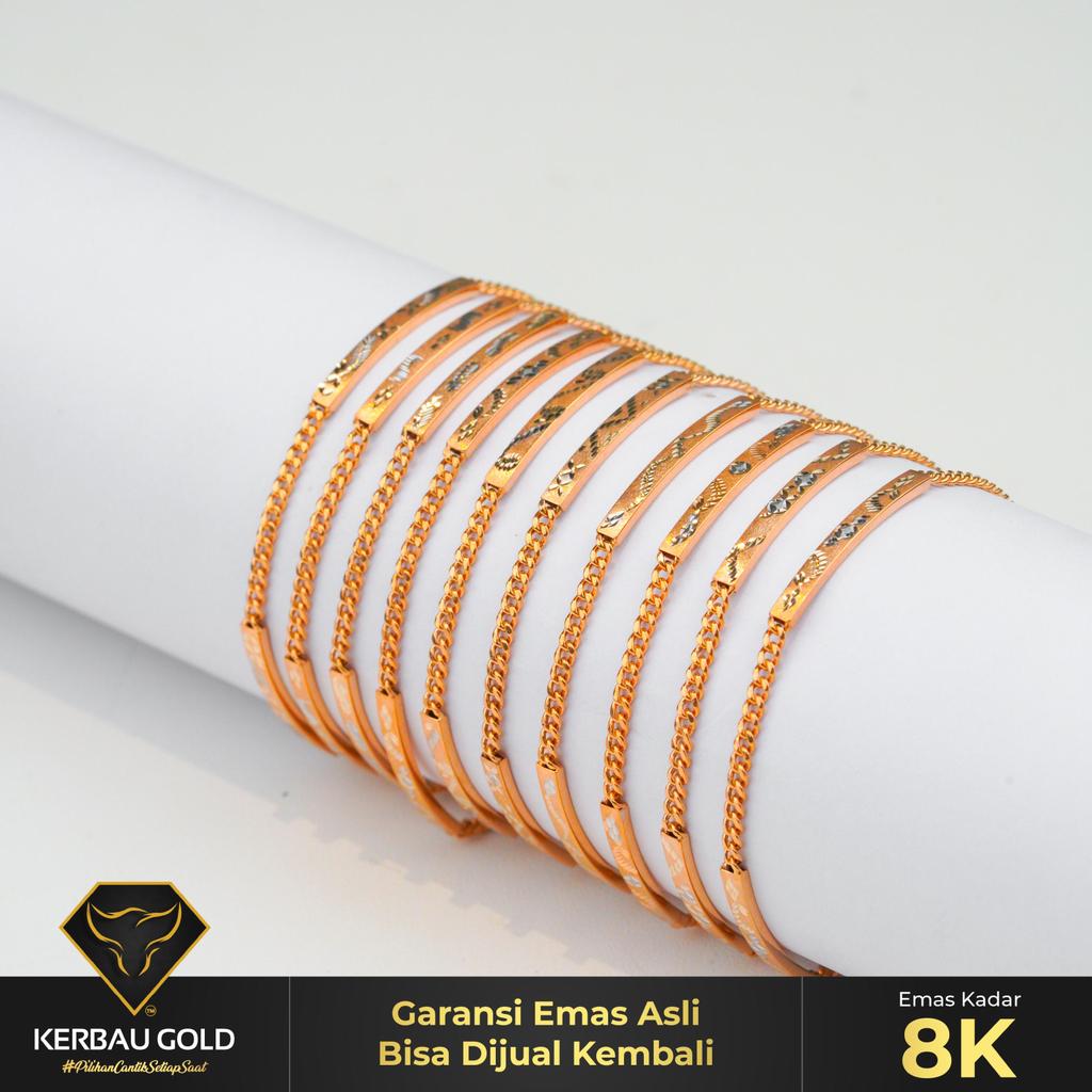 [Kerbau Gold] Gelang Emas Hollo Plat 8K - Emas Asli 100%