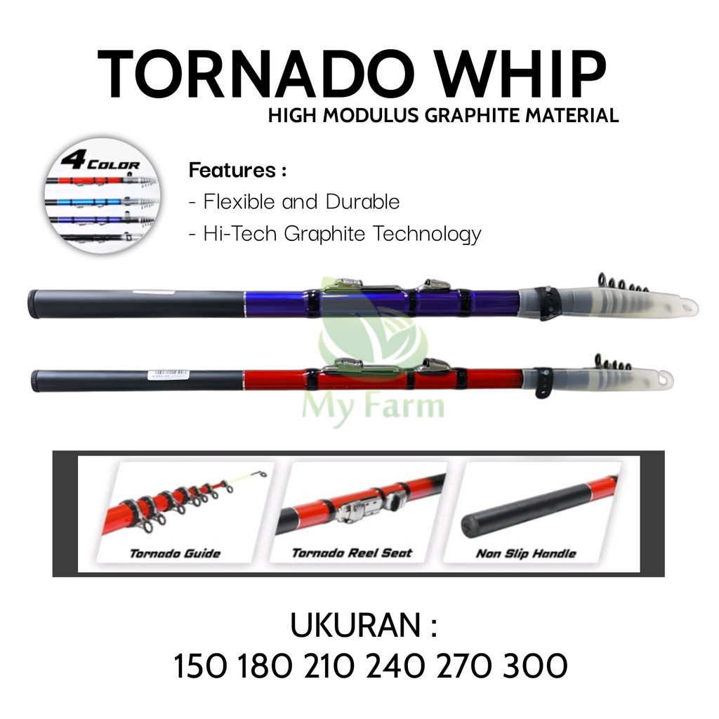 Joran Antena Udang Tornado Whip 150 180 210 240 270 300 Pancing Tegek Kolong Wader Udang Graphite