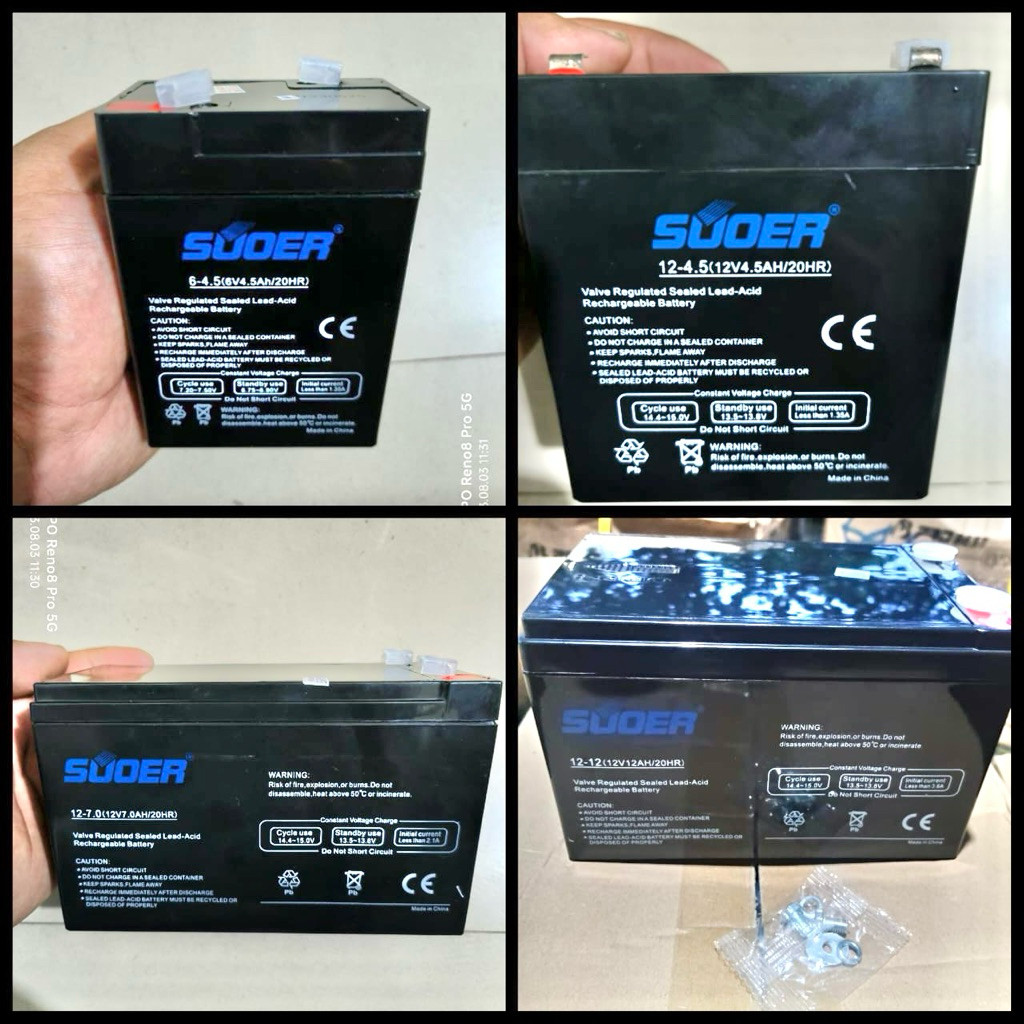 SUOER AKI KERING ACCU BATTERY 6V 4.5A / 12V 4.5A / 12V 7A / 12V 12A AKI SEPEDA LISTRIK UPS LAMPU EME