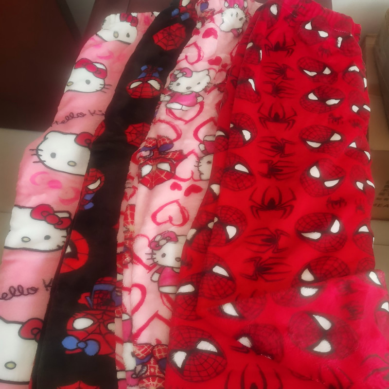 MINISO Hello Kitty Anime Y2k Kawaii Flannel Pajamas Women'S Warm Woolen Cartoon Casual Home Pants Au