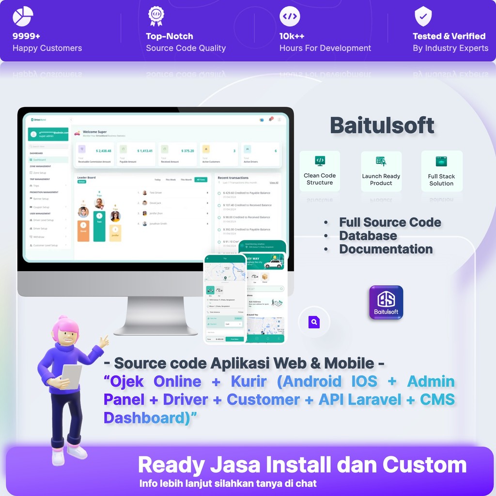 Source Code Aplikasi Ojek Online & Kurir Siap Pakai Android iOS + Admin Panel + Driver & Customer + 