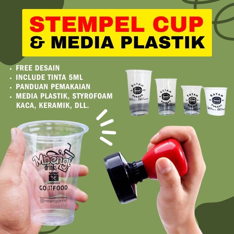 Stempel Flash Cap Gelas Plastik Gratis Tinta 5ml Praktis Awet untuk Media Plastik Cup  Styrofoam Bir