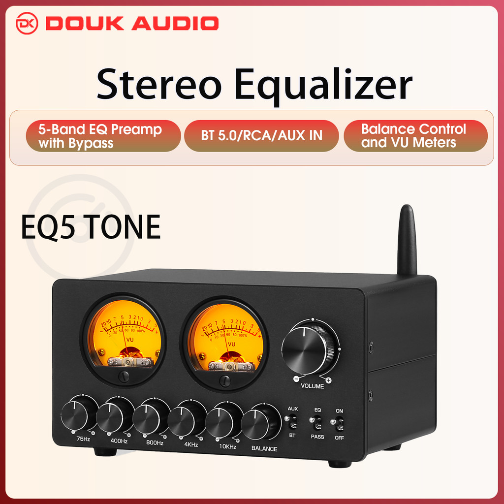 Douk Auo EQ5 TONE Mini 5-Band EQ Equalizer with Bluetooth Receiver 3.5mm AUX Stereo Auo Bypass Pream