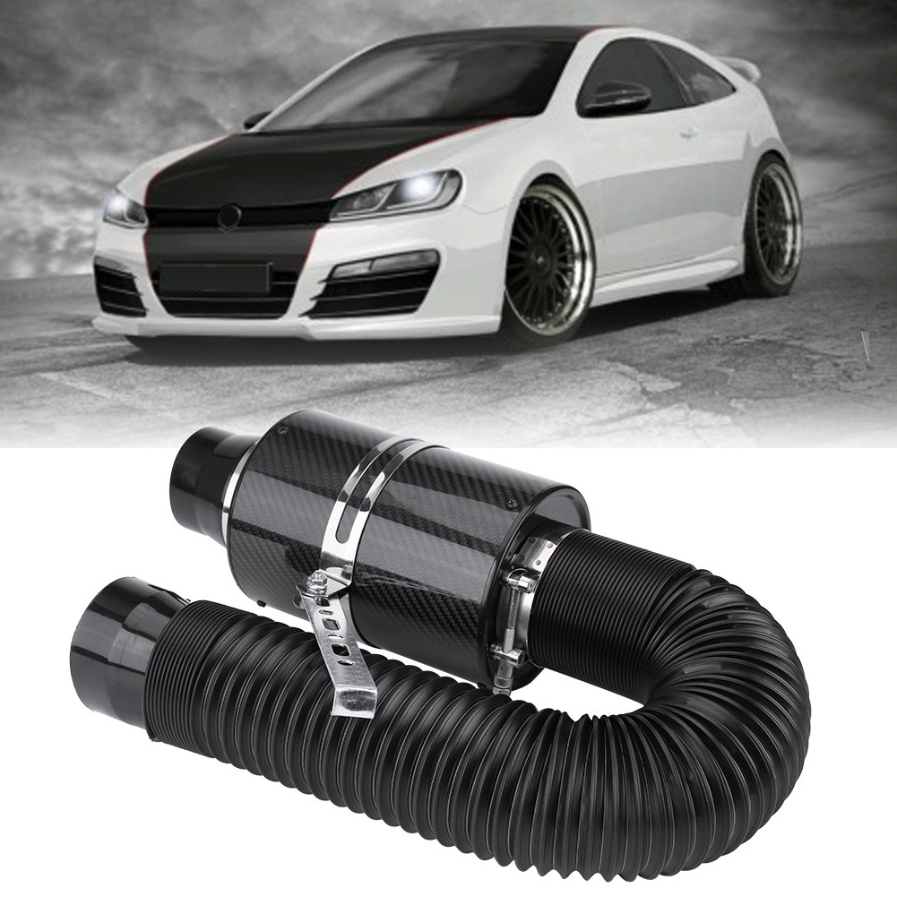 76mm 3" Universal Carbon Fiber Induction  Filter Box Cold Air Intake System W/ Intake Hose Cold Air 